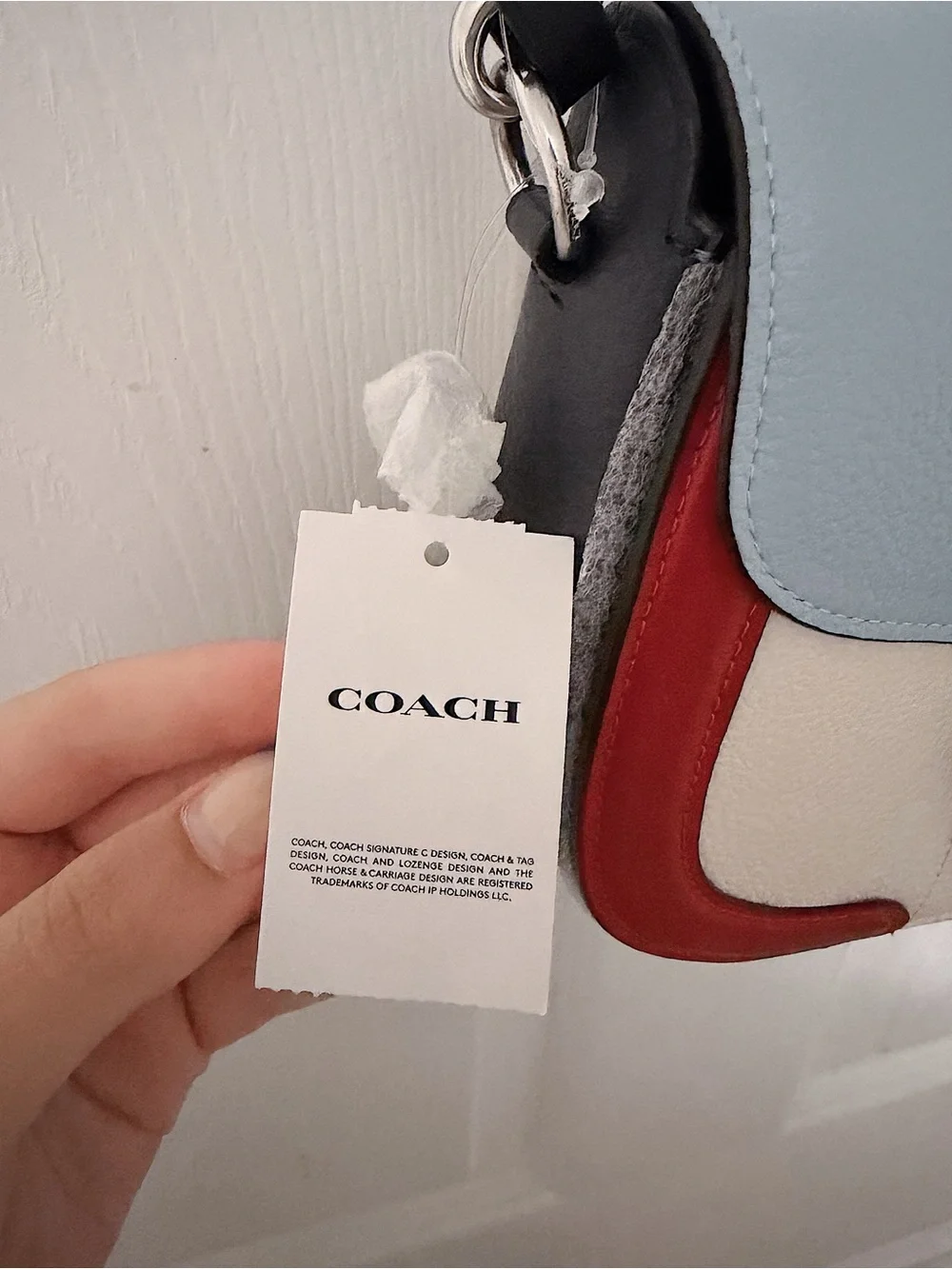 Coach Colorblock Leather Crossbody Bag - Light Blue/Red/Cream/Black